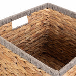 Water Hyacinth Square With Grey Rope Border Storage Basket | Small | Brown