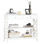 Console Table Side Desk Shelves Drawers Open Top X Support | One Size | White
