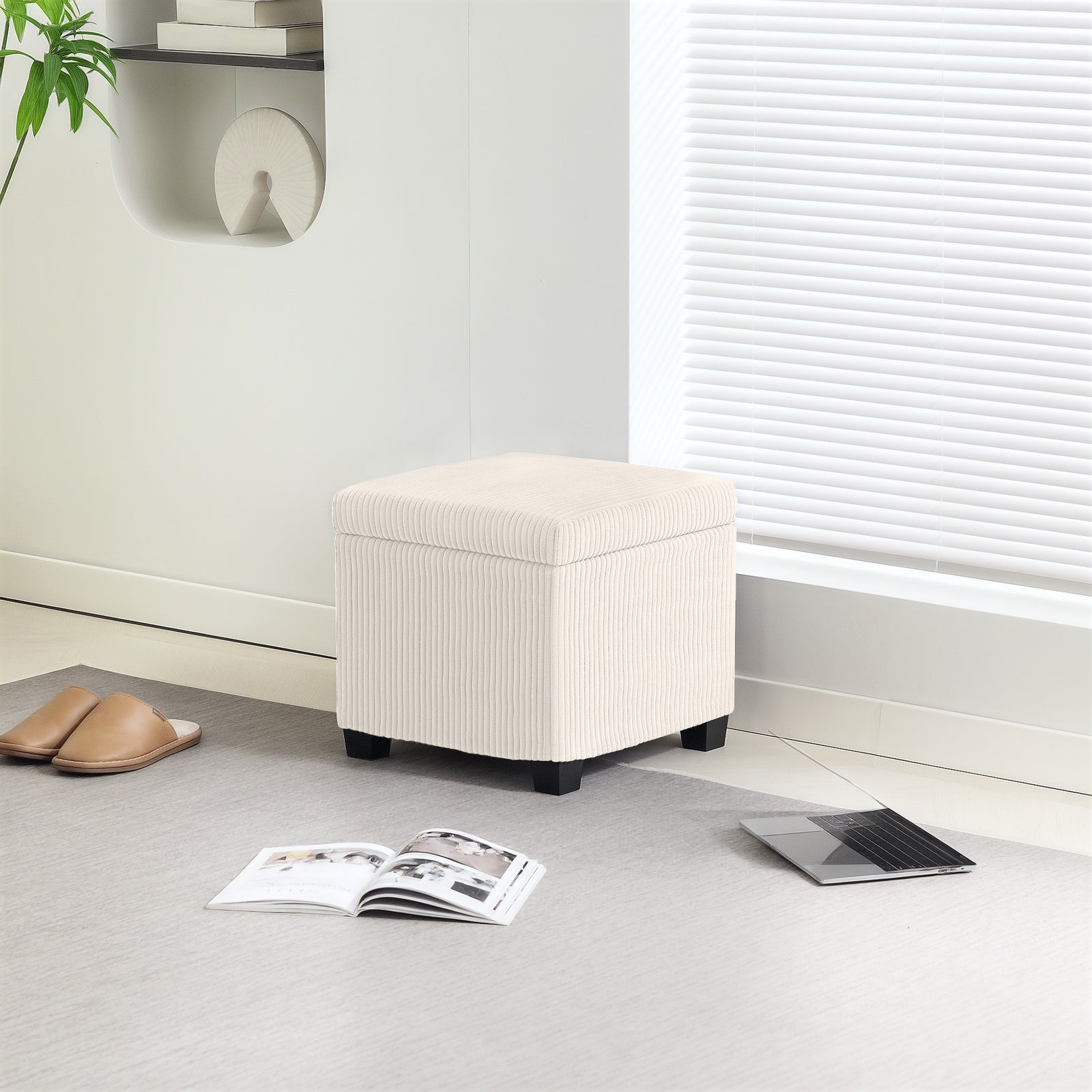 40cm Ottoman Storage Box With Removable Lid, Foot Rest | Beige