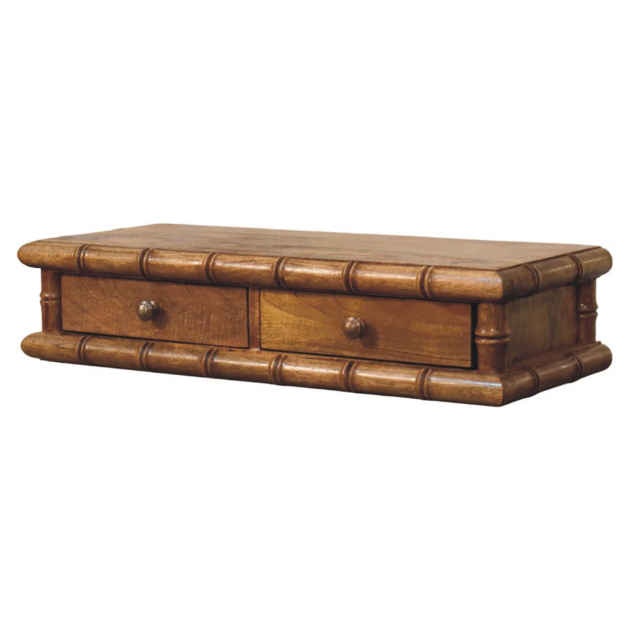 Bamboo Wall-mounted Console, 2 Drawers, Brown
