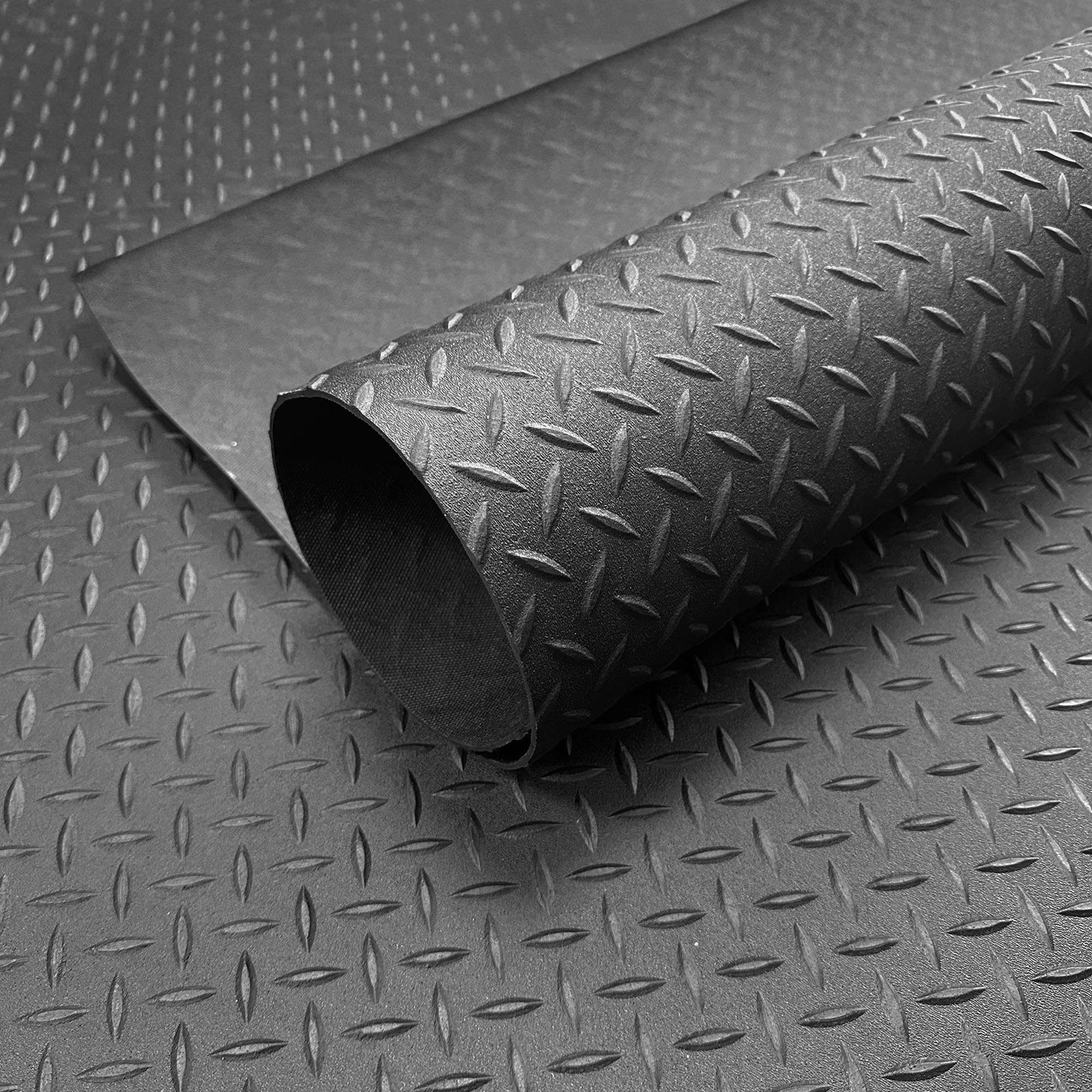 Diamond Tread Recycled Rubber Flooring Rolls - 1.7m Wide | 6m | Black