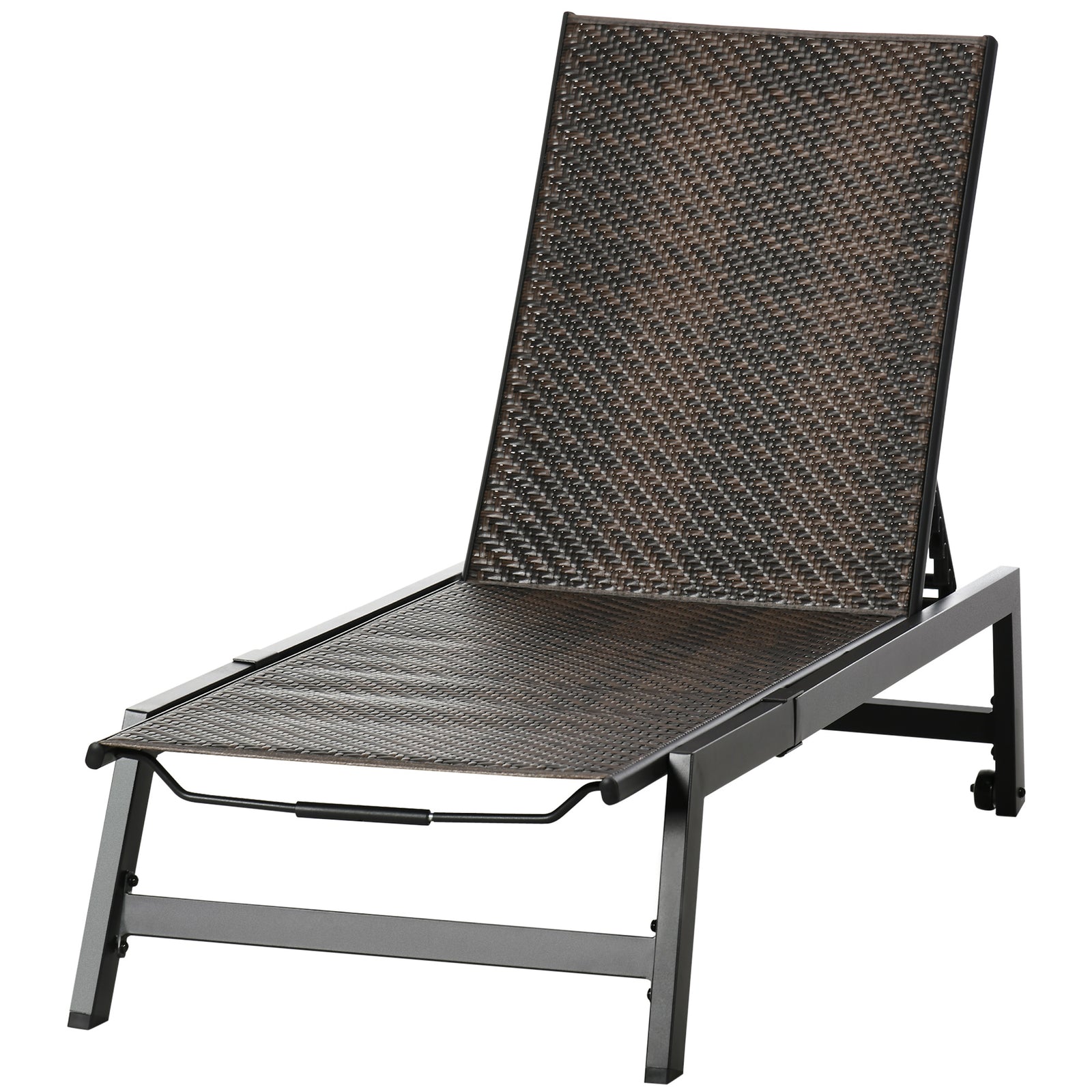 Pe Rattan Sun Lounger W/ Backrest & Wheels | Brown