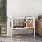 Wooden Rabbit Hutch, Small Animal House W/ Removable Tray, Openable Roof | Yellow