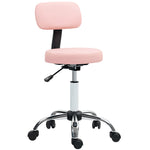 Rolling Stool With Backrest, Wheels Faux Leather Salon Chair | Pink