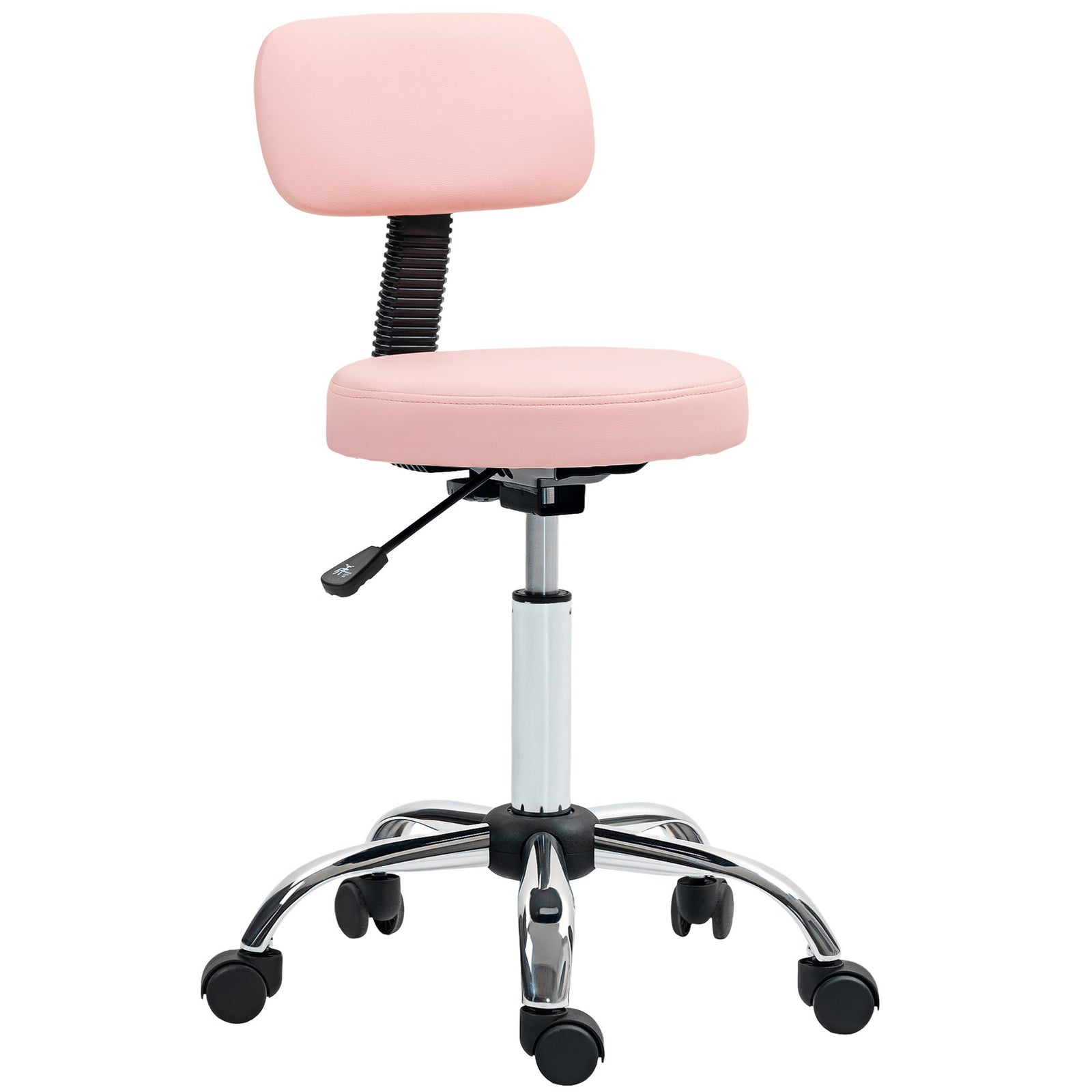Rolling Stool With Backrest, Wheels Faux Leather Salon Chair | Pink