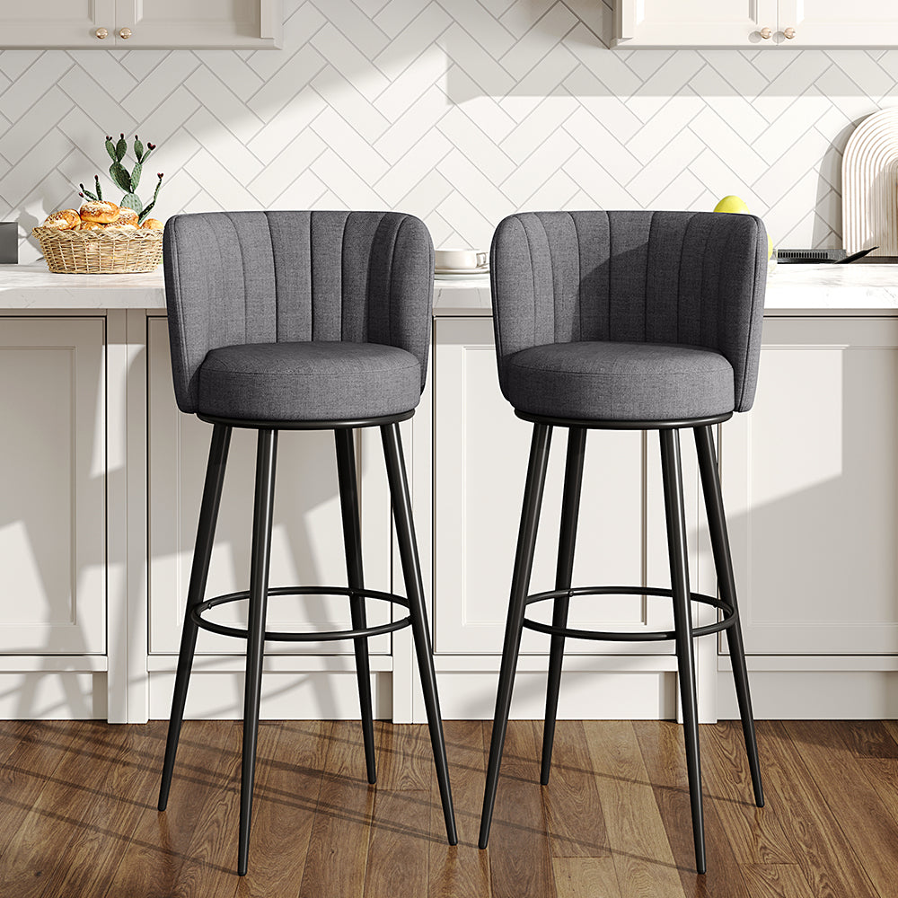 2 Pcs Premium Linen Upholstered Bar Stool | Grey