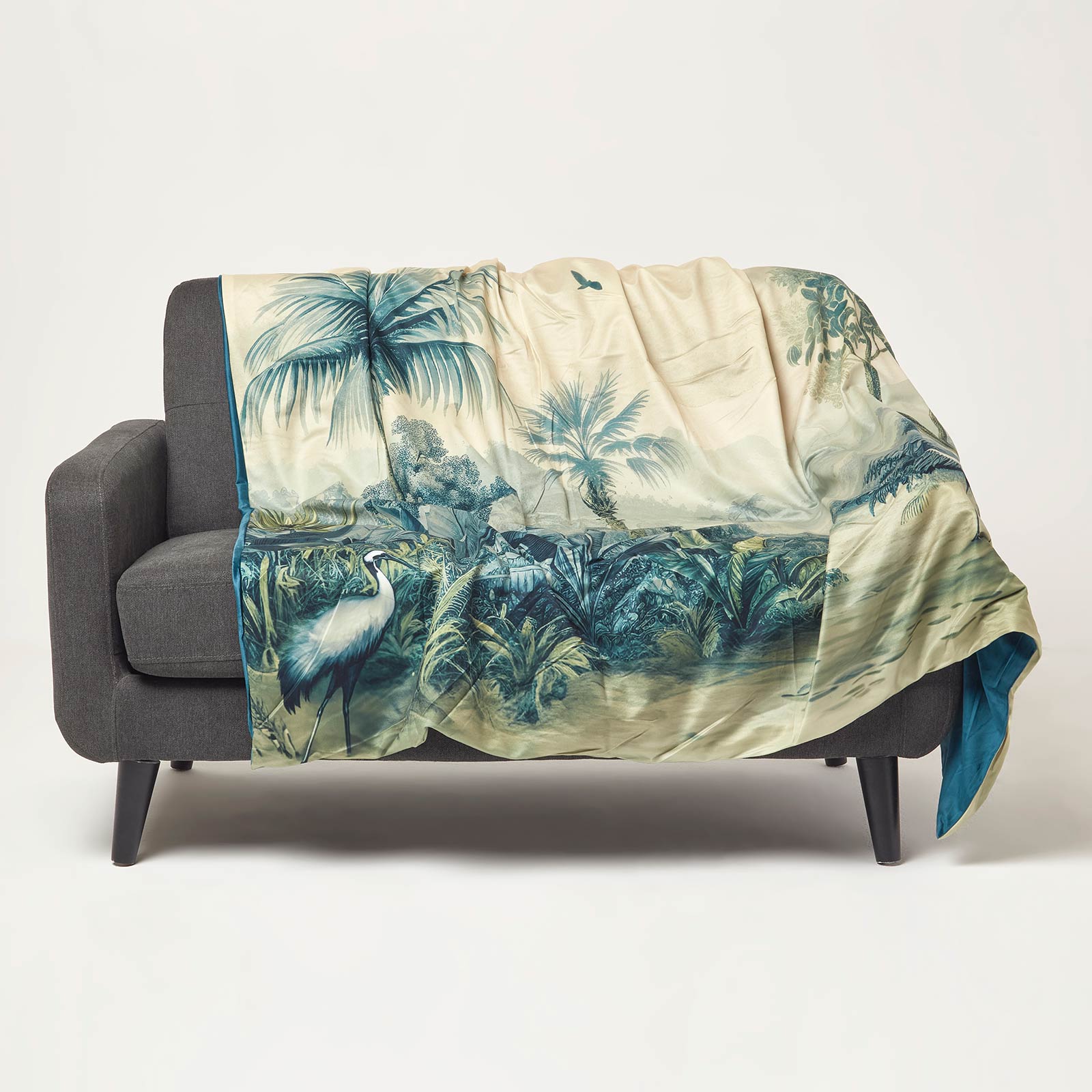 Palm Sepia Throw 130 X 170 Cm Tropical Blanket | 130cm x 170cm | Blue