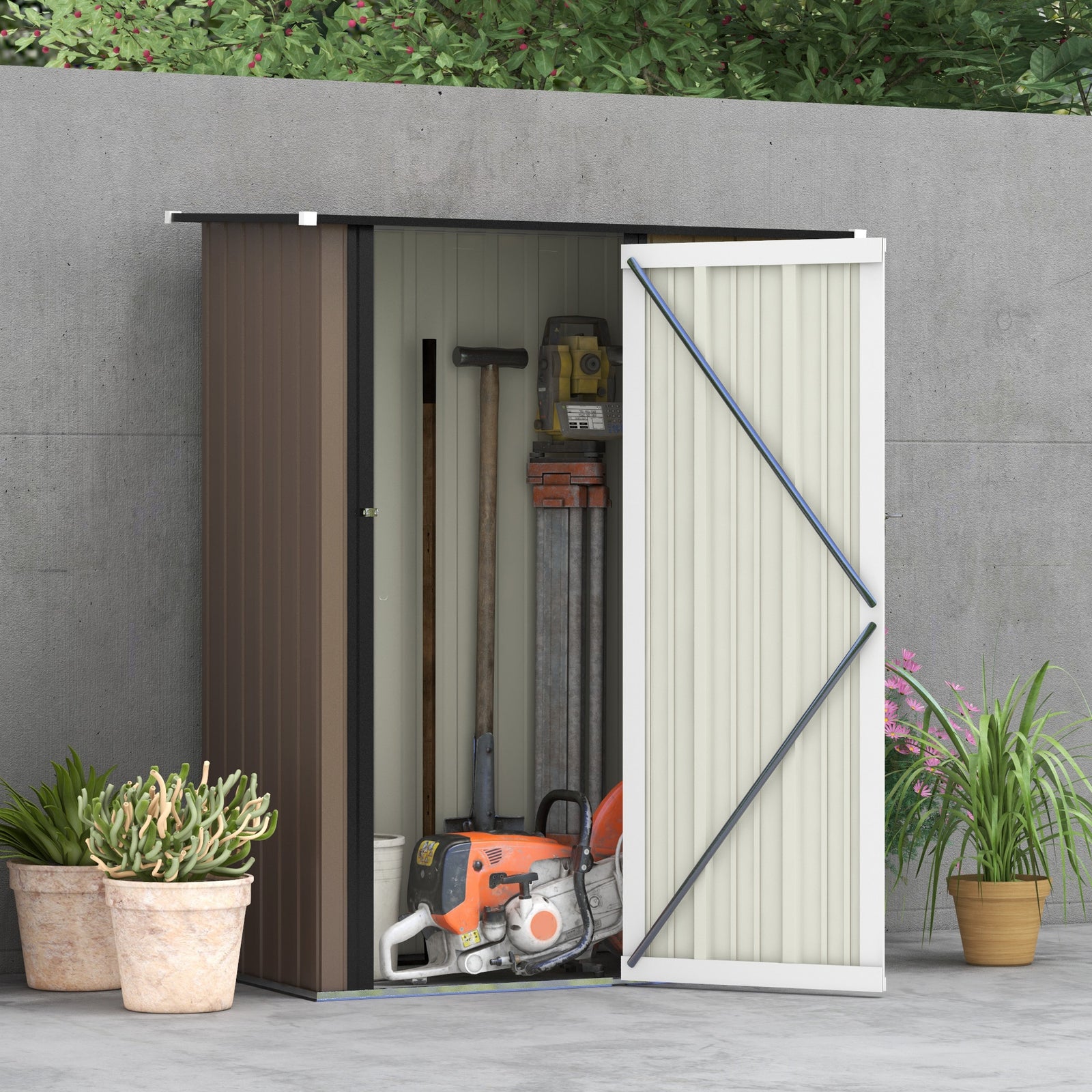Outdoor Storage Shed Steel Garden Shed With Lockable Door | Brown