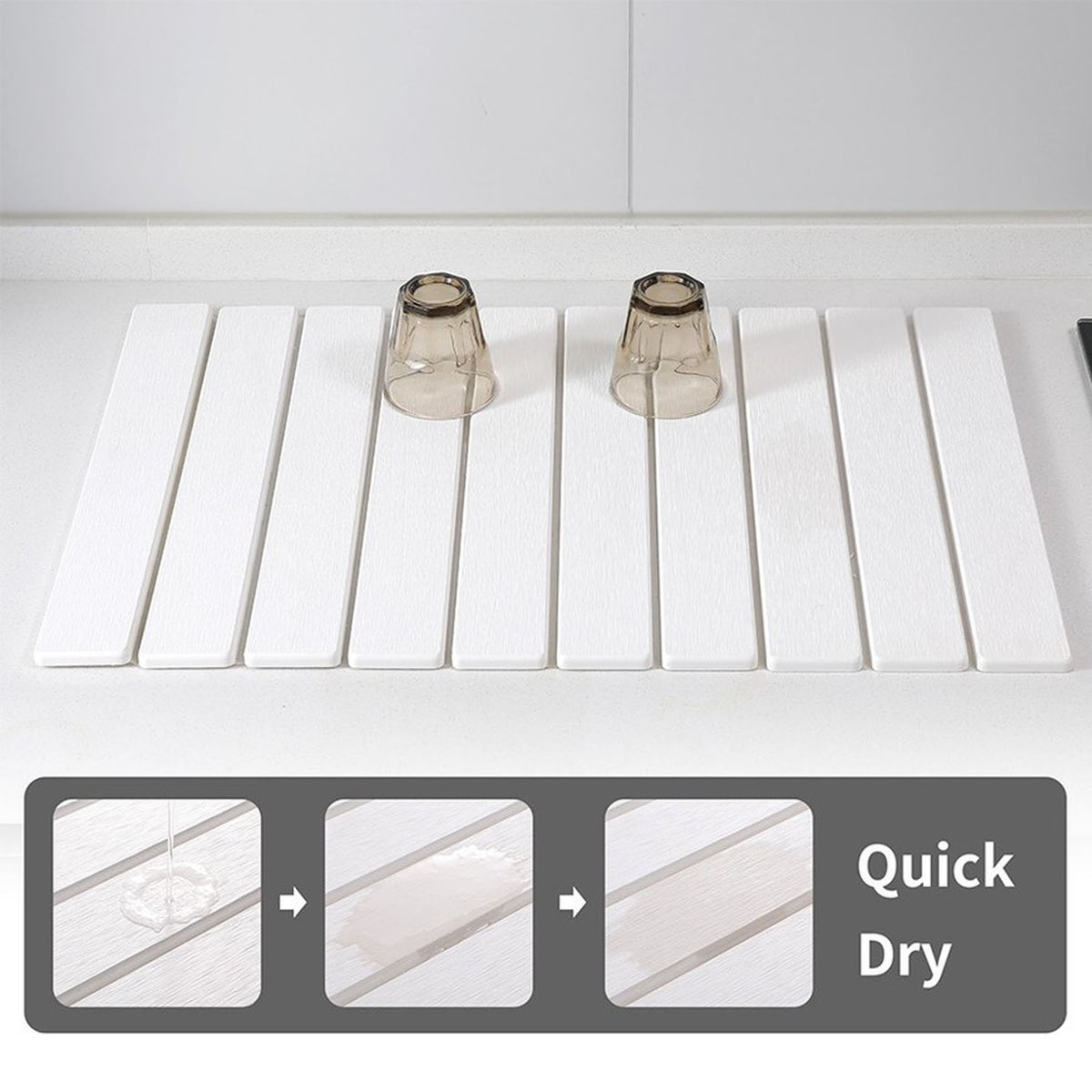 Stone Dish Drying Mat 60cm – Foldable Non-slip Diatomite Kitchen Drainer 40x30cm | White