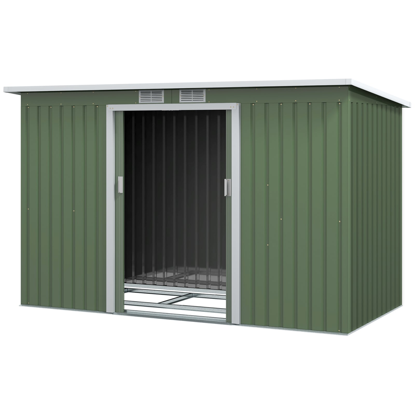 9 X 4ft Outdoor Metal Frame Garden Storage Shed W/ 2 Door | Green