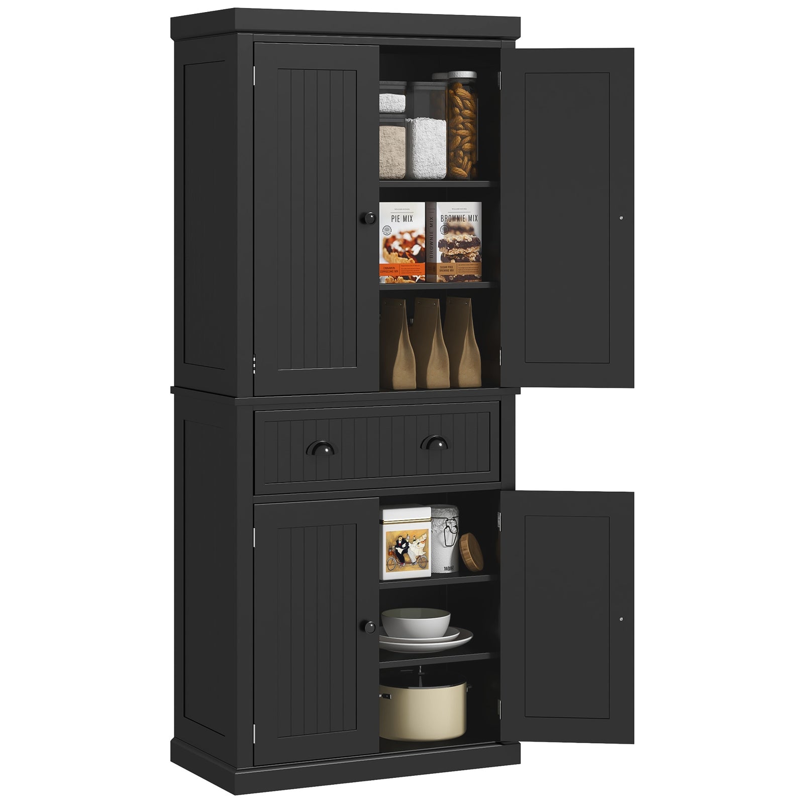 Kitchen Storage Cabinet W/ Drawers Cupboards Shelves Home | Black