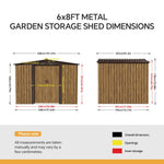 6 x 8ft Metal Apex Roof Garden Shed with Foundation, 3D Brown Wood Grain, Double Sliding Doors & 4 Air Vents