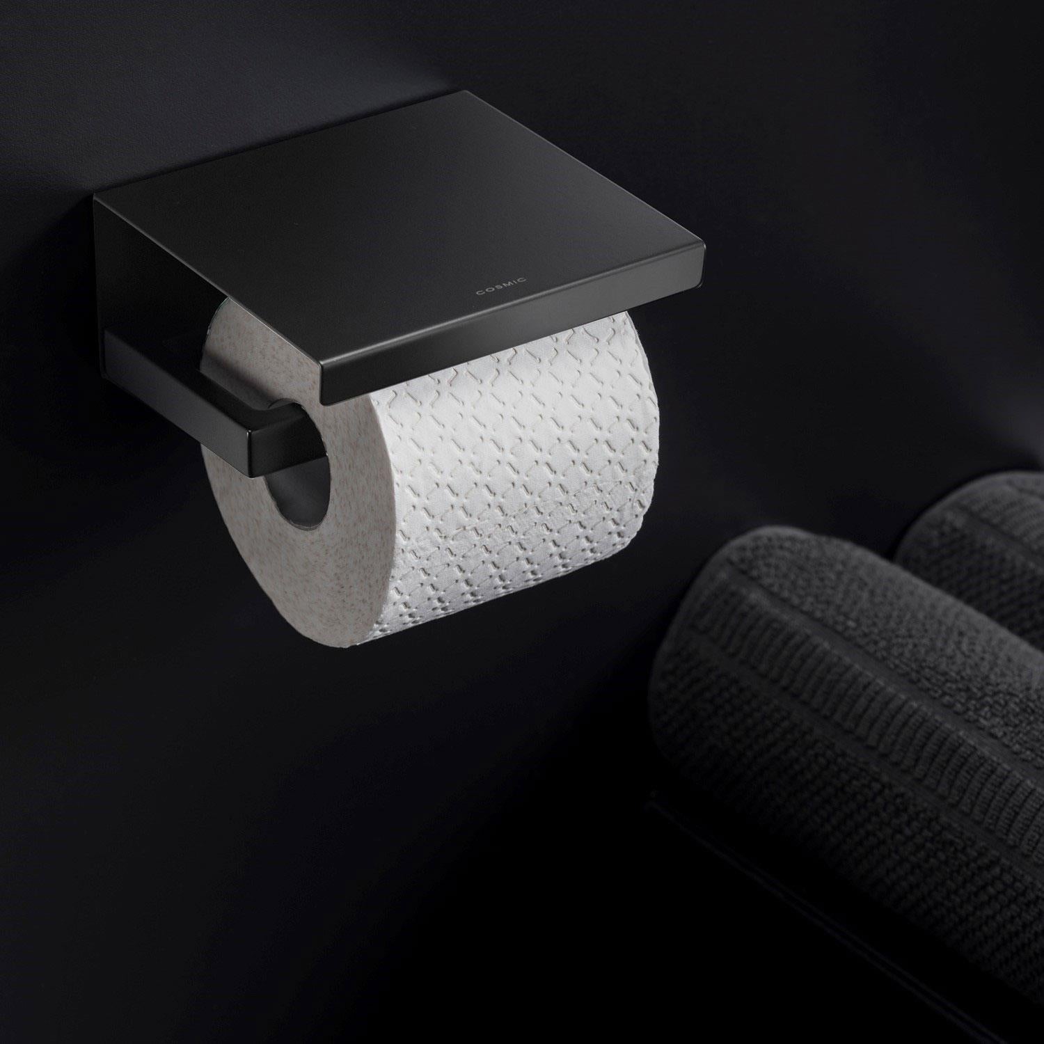 Toilet Roll Holder, Black Matt, Wall-mounted, 13 Cm. Collection The Grid