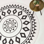 Lia White & Black Mandala Handoven Cotton Rug Round | 120cm | Black & White