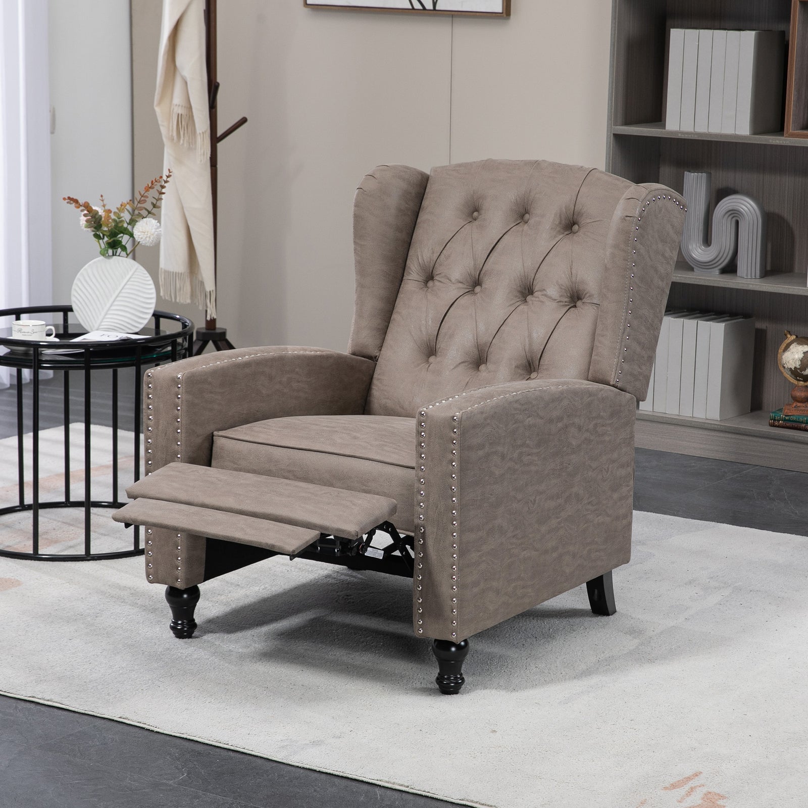 Marble Effect Reclining Armchair W/ Footrest | Brown
