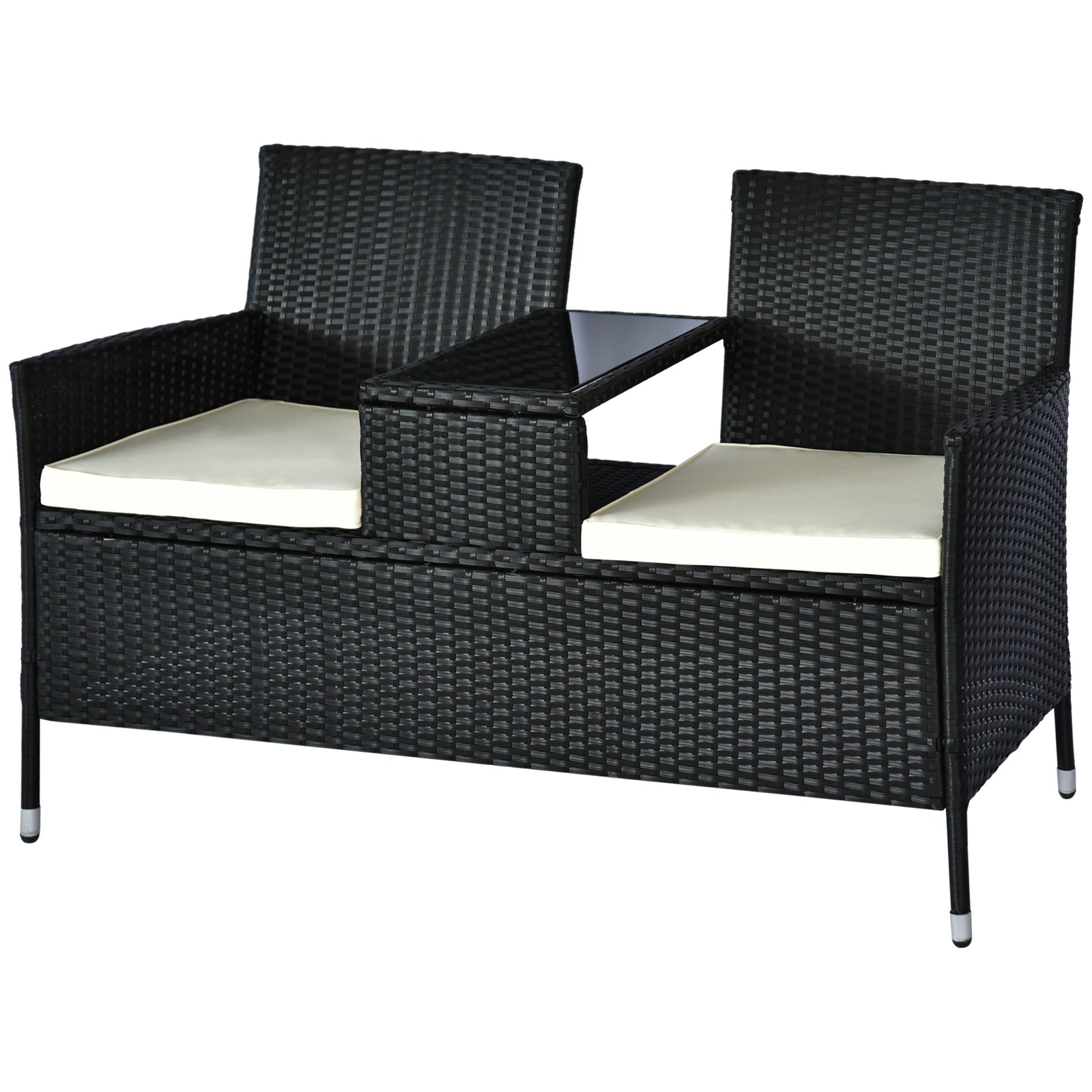 Companion Seat Table Chair Conservatory Rattan Loveseat | Black
