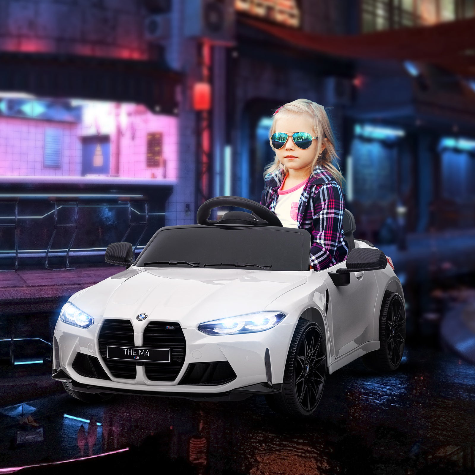 12v Bmw M4 Licensed Kids Electric Car W/ Remote, Suspension | White