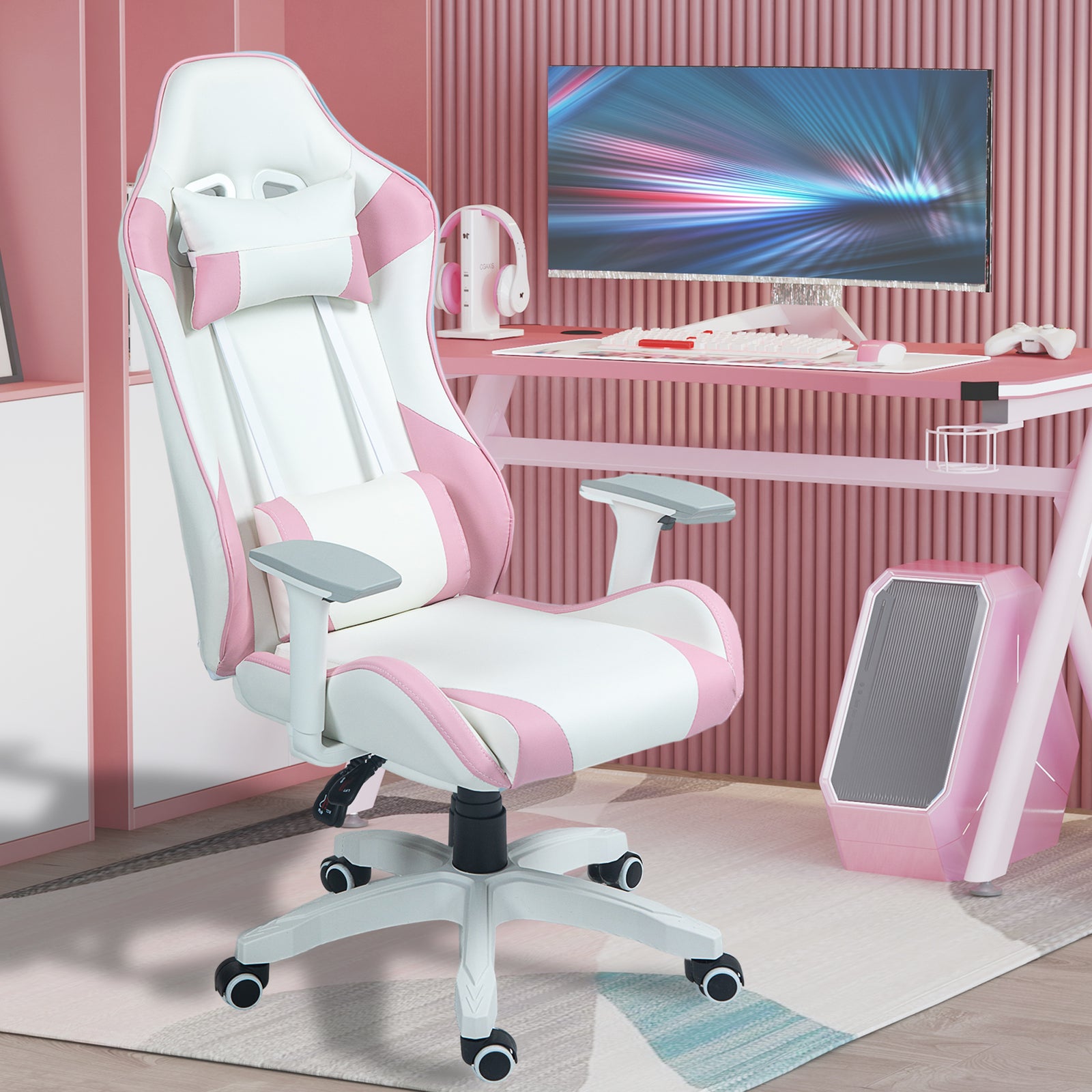 Gaming Chair W/ Headrest Support | Pink