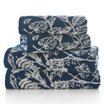 Secret Garden 550gsm Yarn Dyed Jacquard Cotton Towels | Bath Towel | Navy Blue