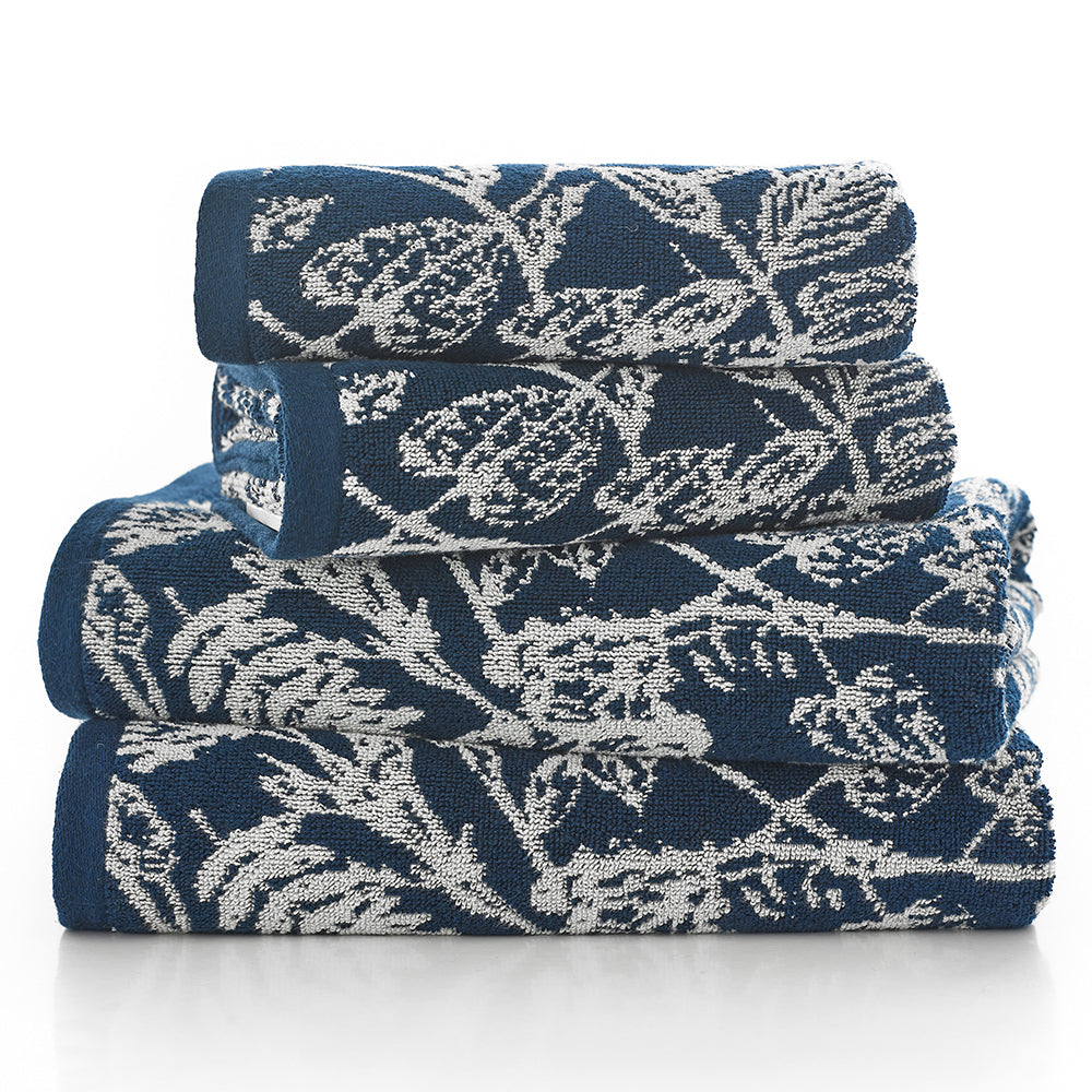 Secret Garden 550gsm Yarn Dyed Jacquard Cotton Towels | Hand Towel | Navy Blue