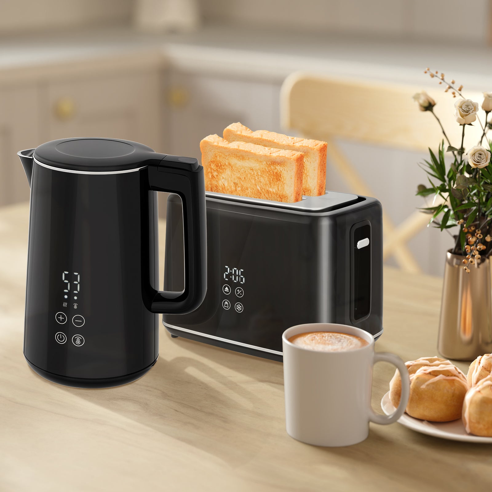 1.5l 3000w Fast Boil Electric Kettle And 2 Slice Toaster Set | Black