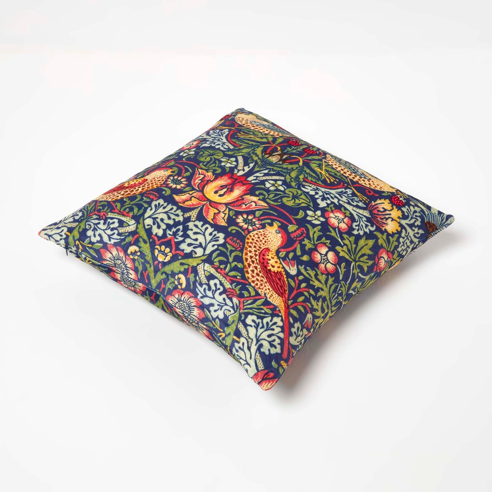 William Morris Strawberry Thief Velvet Cushion | 45cm x 45cm | Red