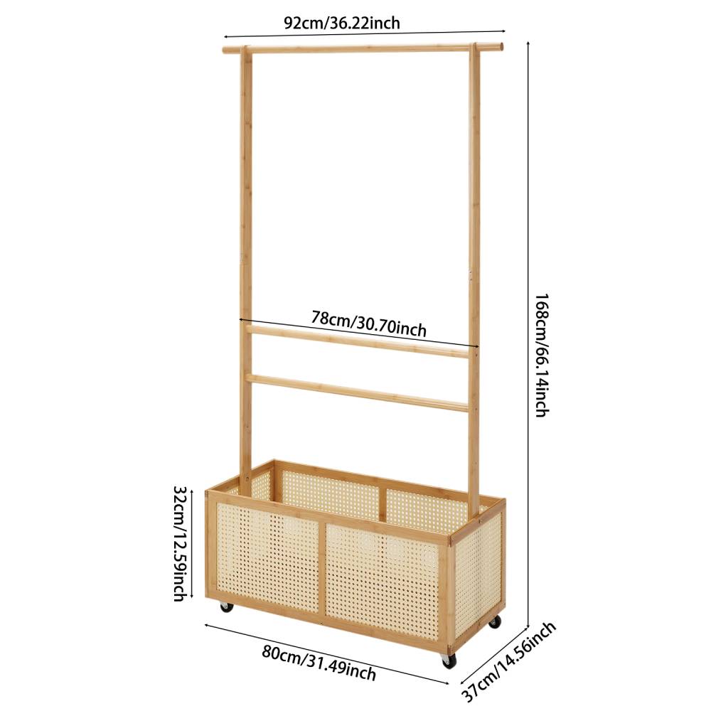Breeins Freestanding Bamboo Clothes Rack With Rattan Basket