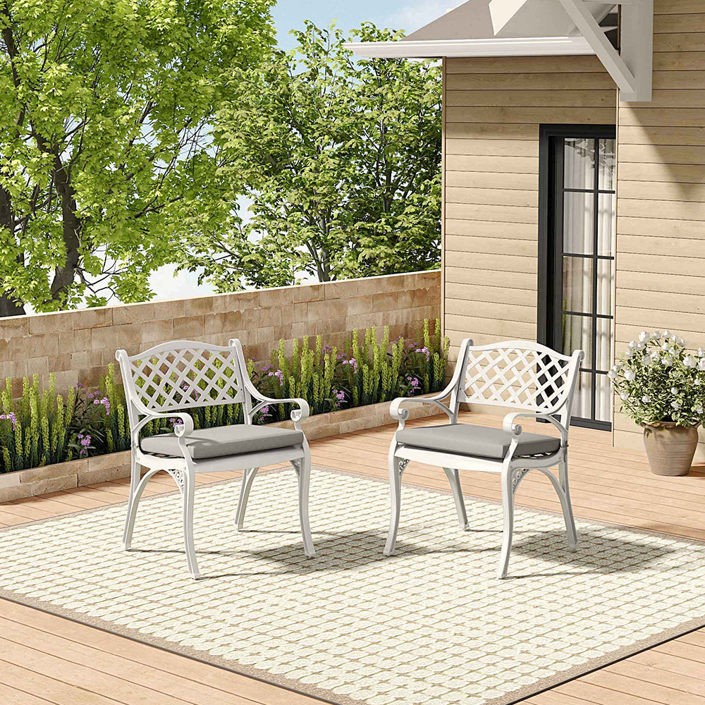 2-piece Retro Cast Aluminium Garden Chair Set Including Cushion | White