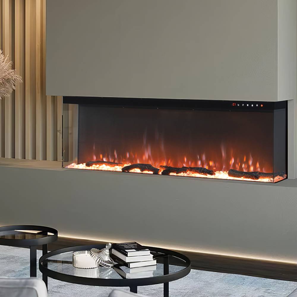 50 Inch 3-sided  Electric Fireplace Recessed & Freestanding Heater With Adjustable Flame, Remote Control, Timer & 12 Flame Colors