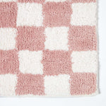 100% Cotton Non Slip Checked Bath Mat | 50 x 80cm | Pink & White