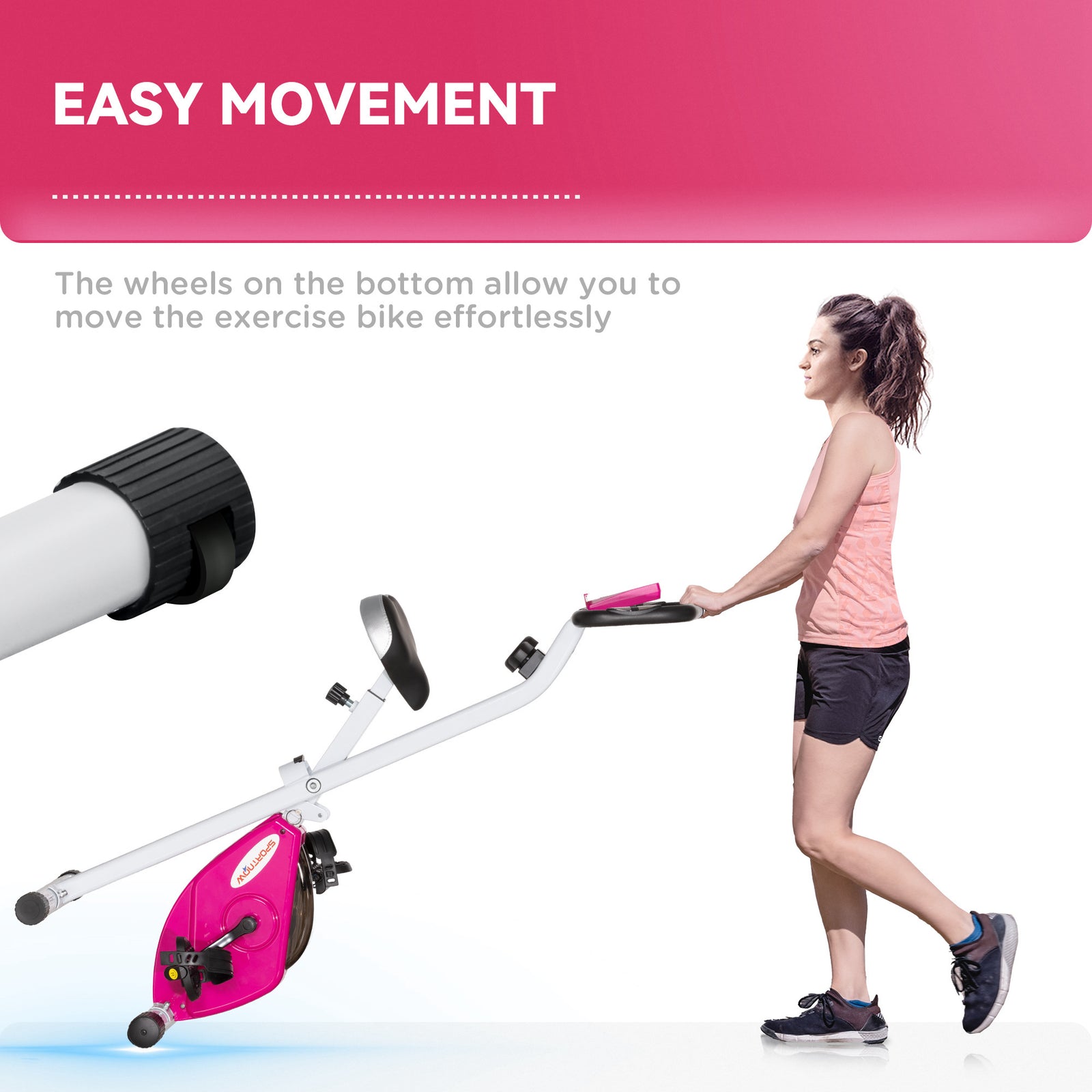 Folding Exercise Bike With 8-level Magnetic Resistance | Pink