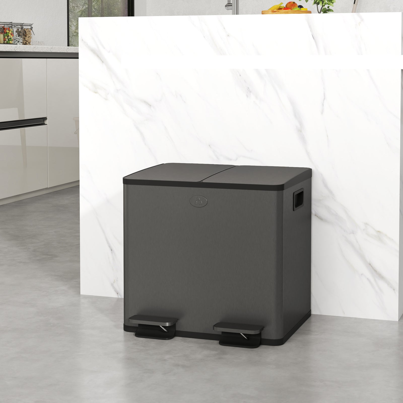 2 X 15l Dual Kitchen Bin Pedal Bin For Recycling And Waste | Black