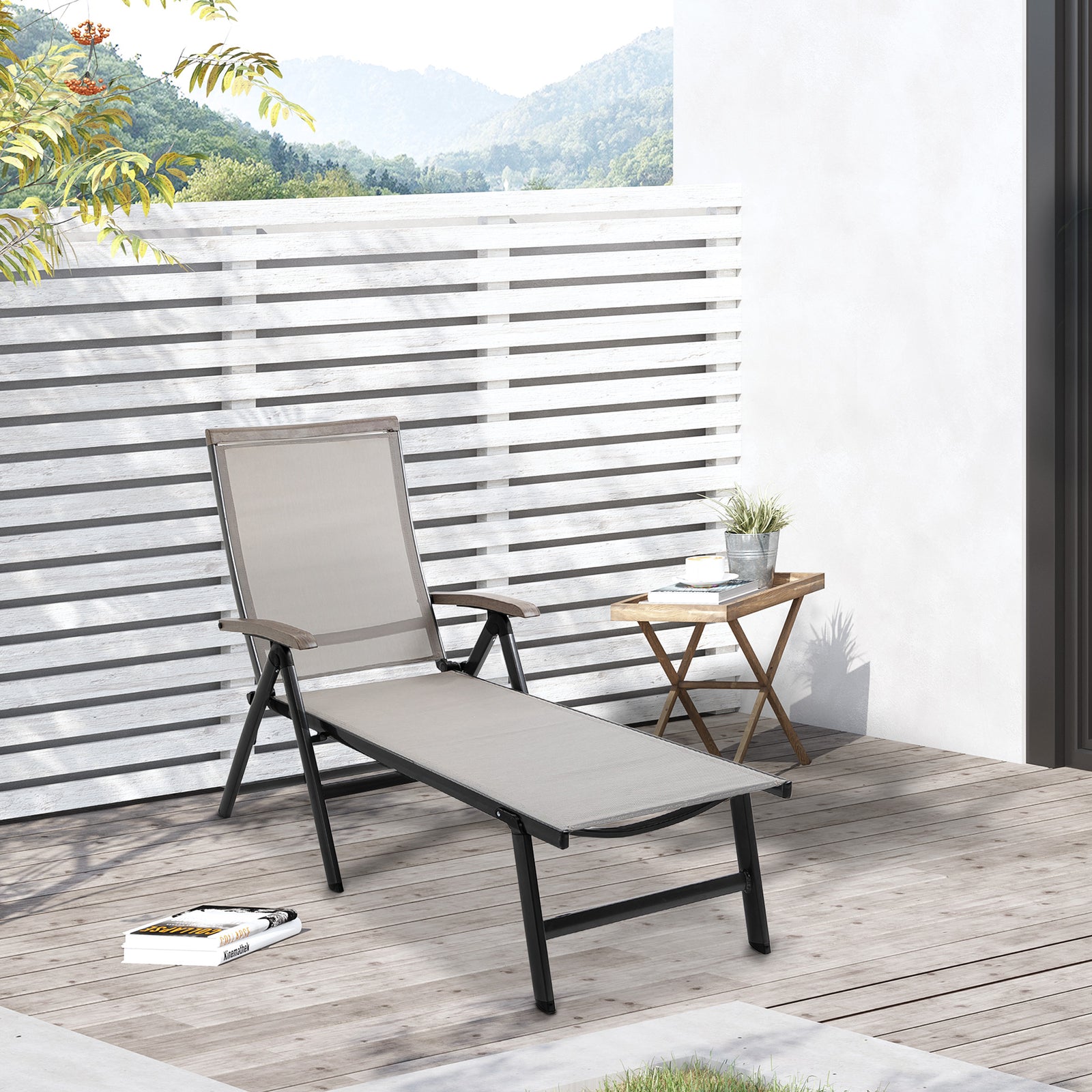 Outdoor Folding Sun Lounger W/ Adjustable Backrest | Brown