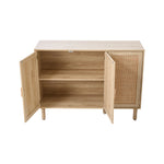 Solid Wood Sideboard with Rattan Doors, 3-Door Storage Cabinet, Oak Finish, Soft-Close, Freestanding, 120cm W
