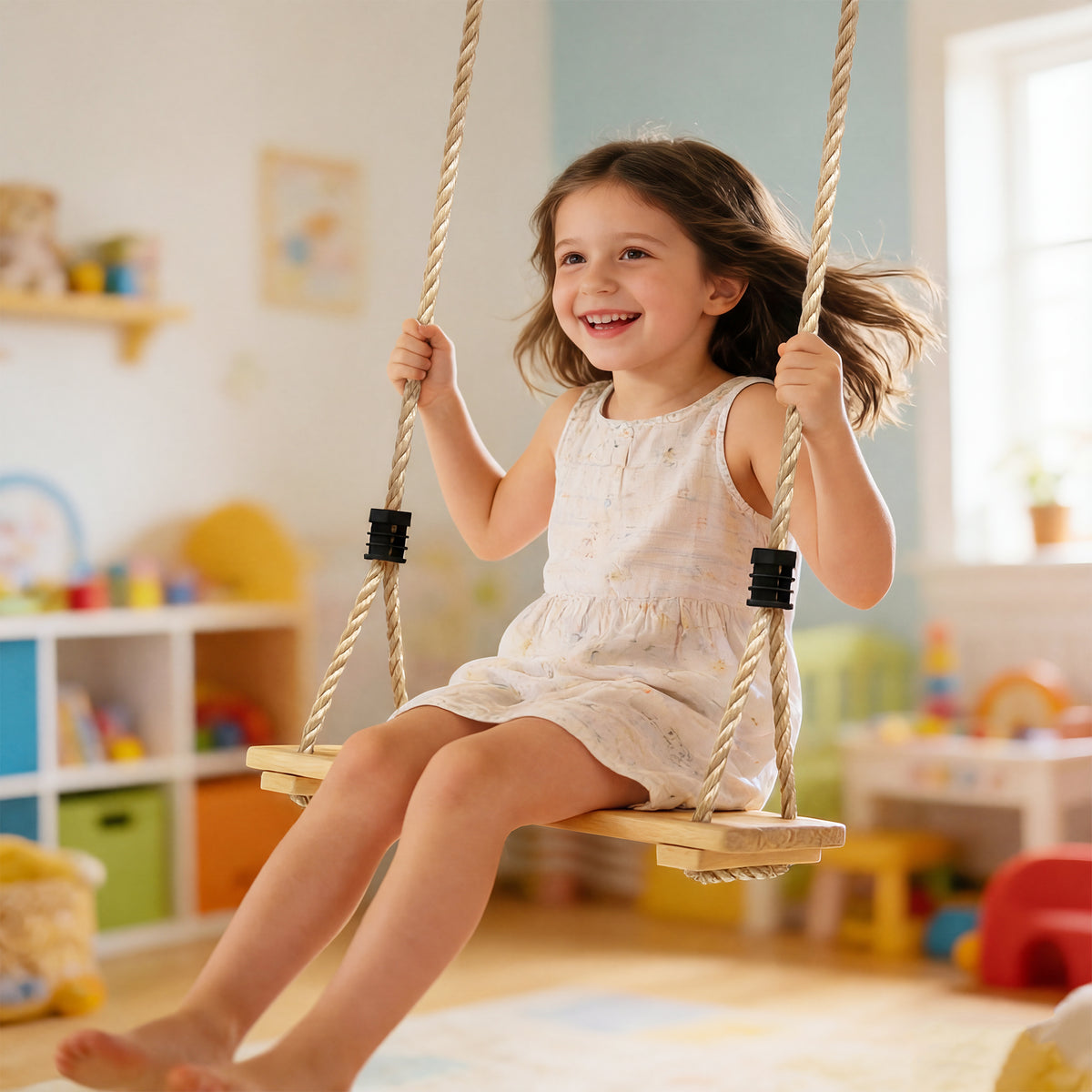 AIYAPLAY Swing Seat With Adjustable Wooden Seat For Kids