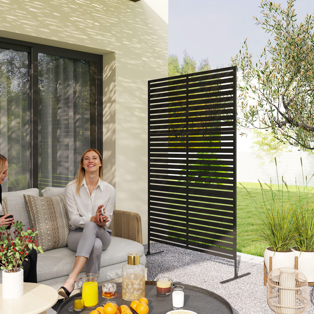 Outsunny Outdoor Privacy Screen, Freestanding Outdoor Divider, Striped Black