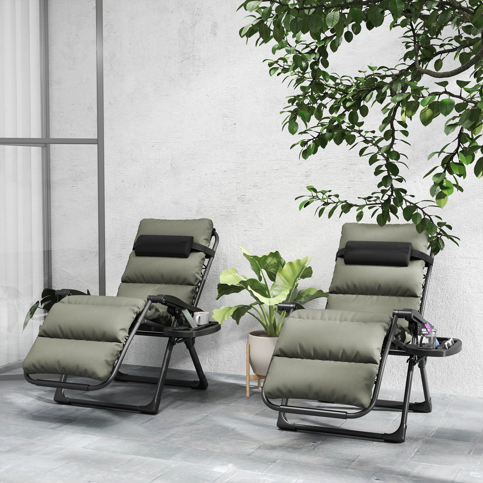2 Pieces Zero Gravity Chairs, Reclining Folding Sun Lounger