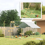 Walk In Chicken Run W/ Cover, Hanging Feeder, Perch | Large | Silver