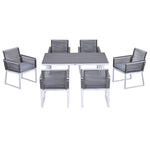 Outsunny 7 Pcs Dining Set With 6 Pe Rattan Chairs & 1 Rectangle Table