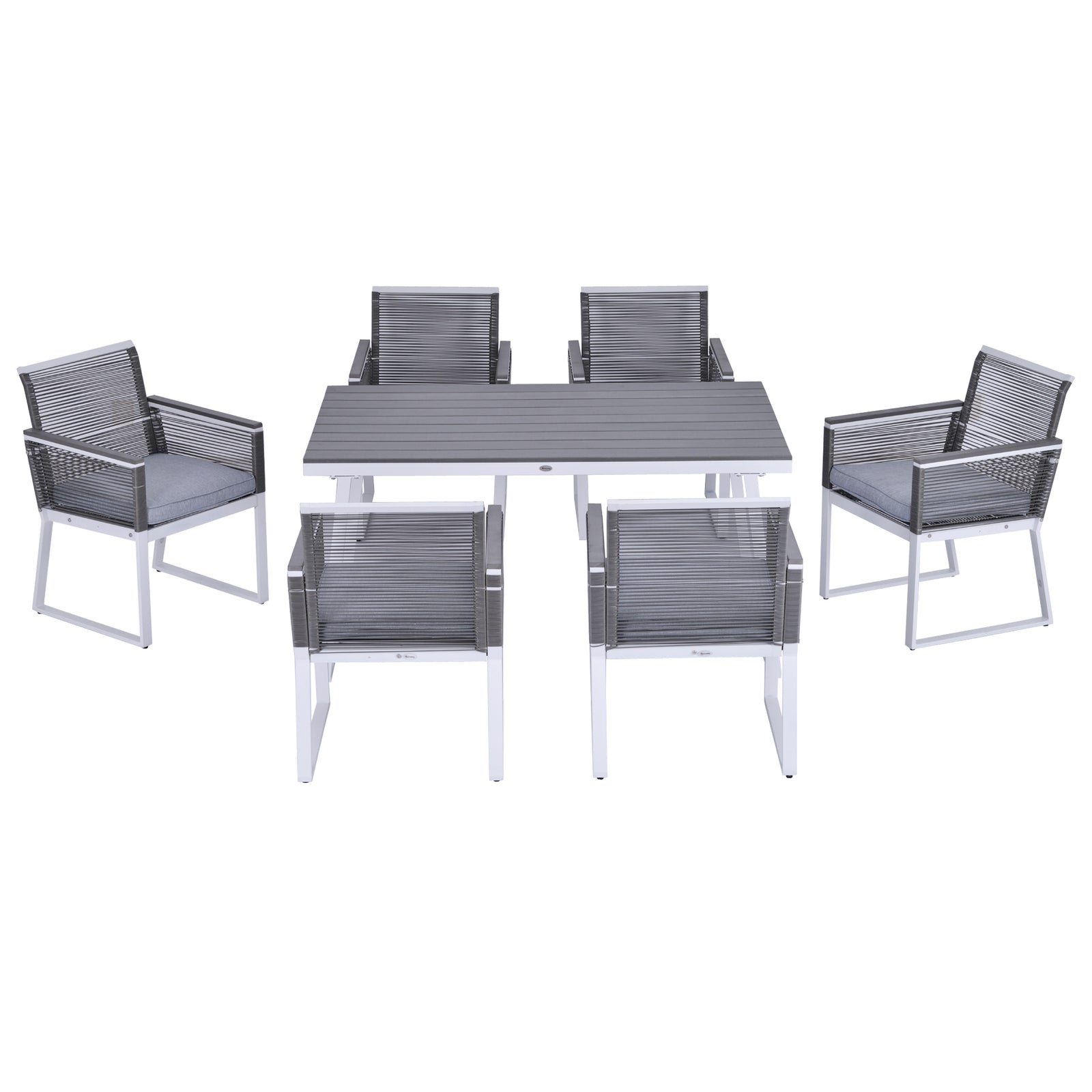 Outsunny 7 Pcs Dining Set With 6 Pe Rattan Chairs & 1 Rectangle Table