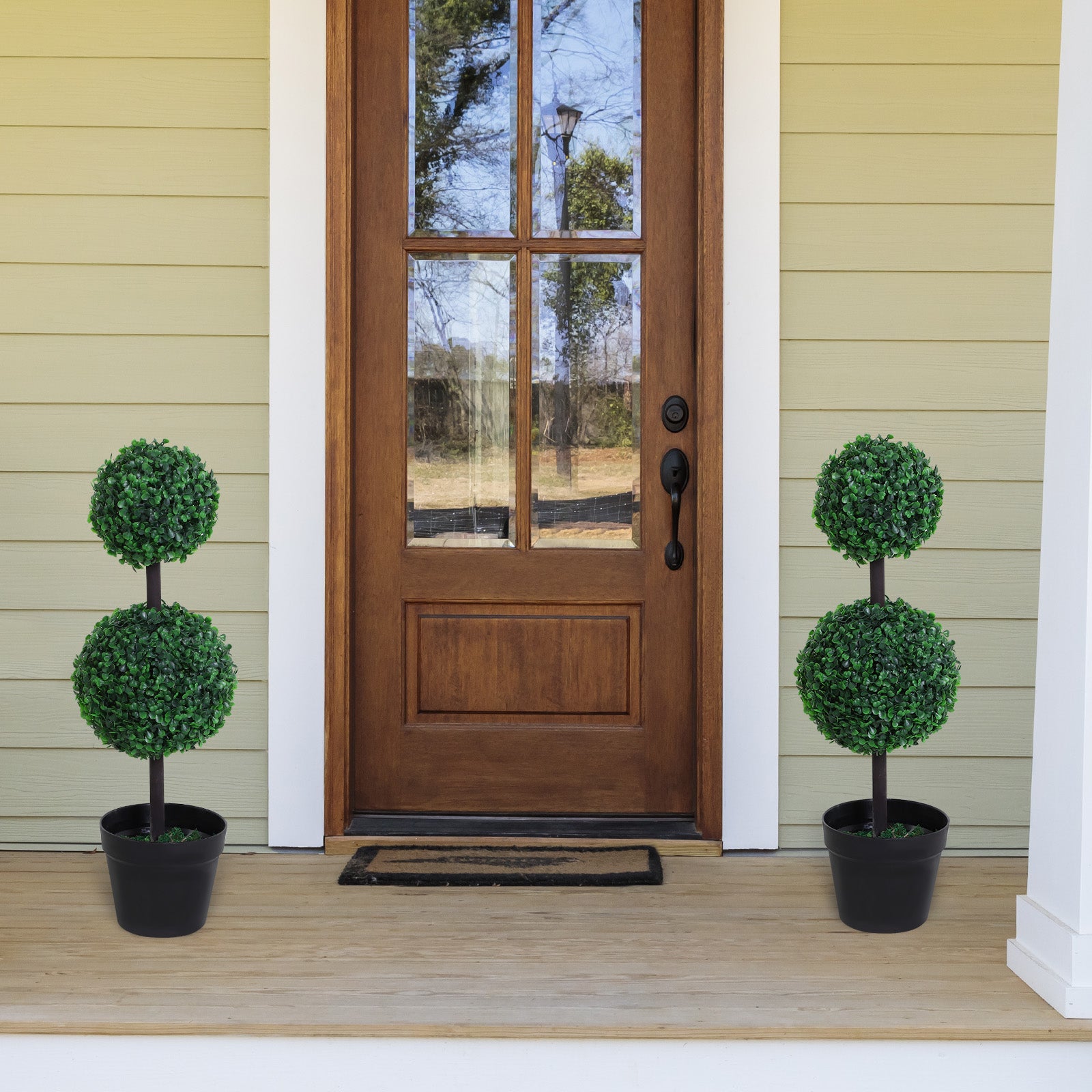 2 Pcs 67/112cm Artificial Boxwood Three Balls Tree Décor | Medium | Green