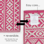 Luxury Outdoor Rug Waterproof Reversible For Garden Patio 100% Recycled, Pink Tia Aztec | 150cm x 240cm | Pink