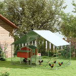Walk In Chicken Run W/ Cover, Hanging Feeder, Perch | Small | Silver