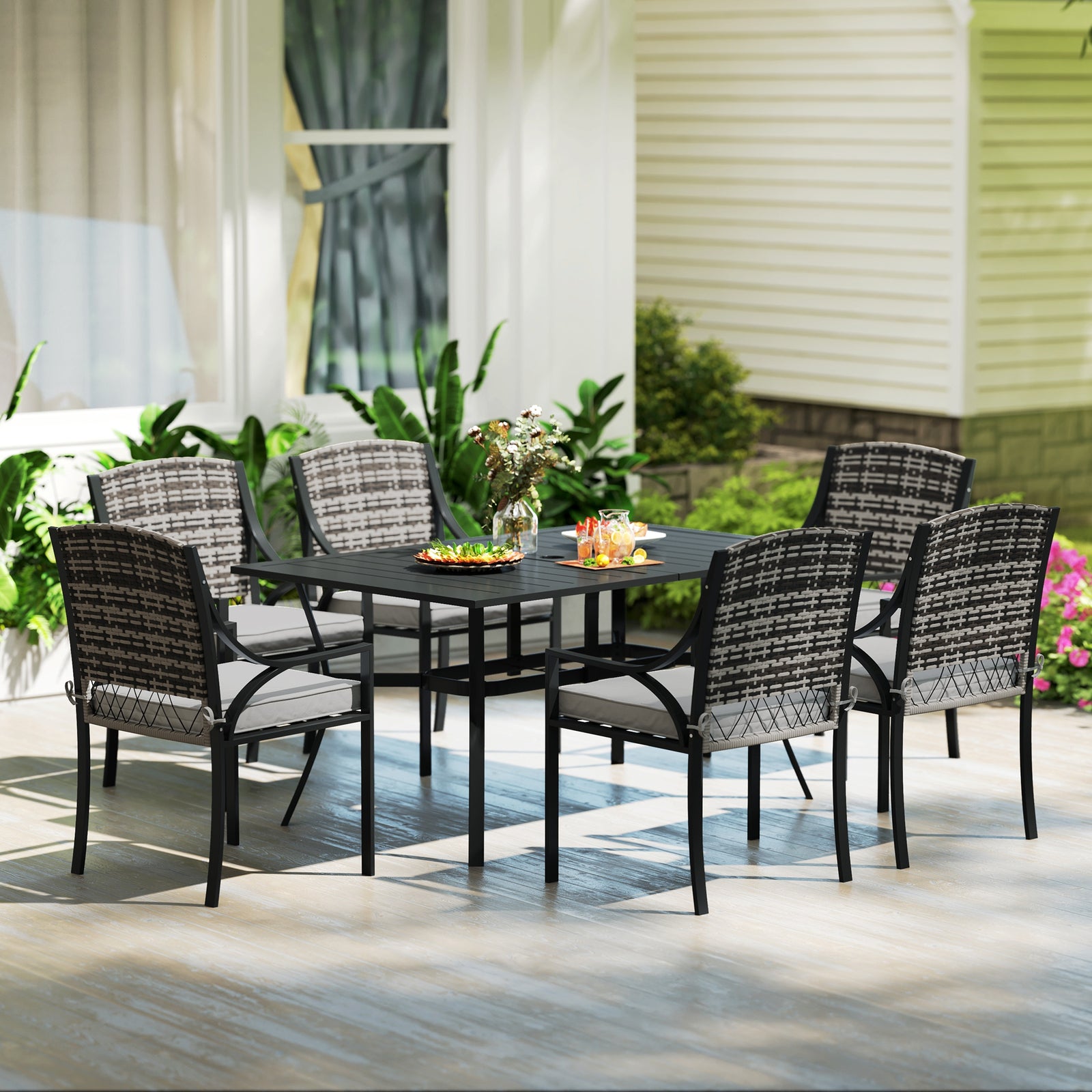 6 Seater Rattan Garden Furniture Set With Cushions
