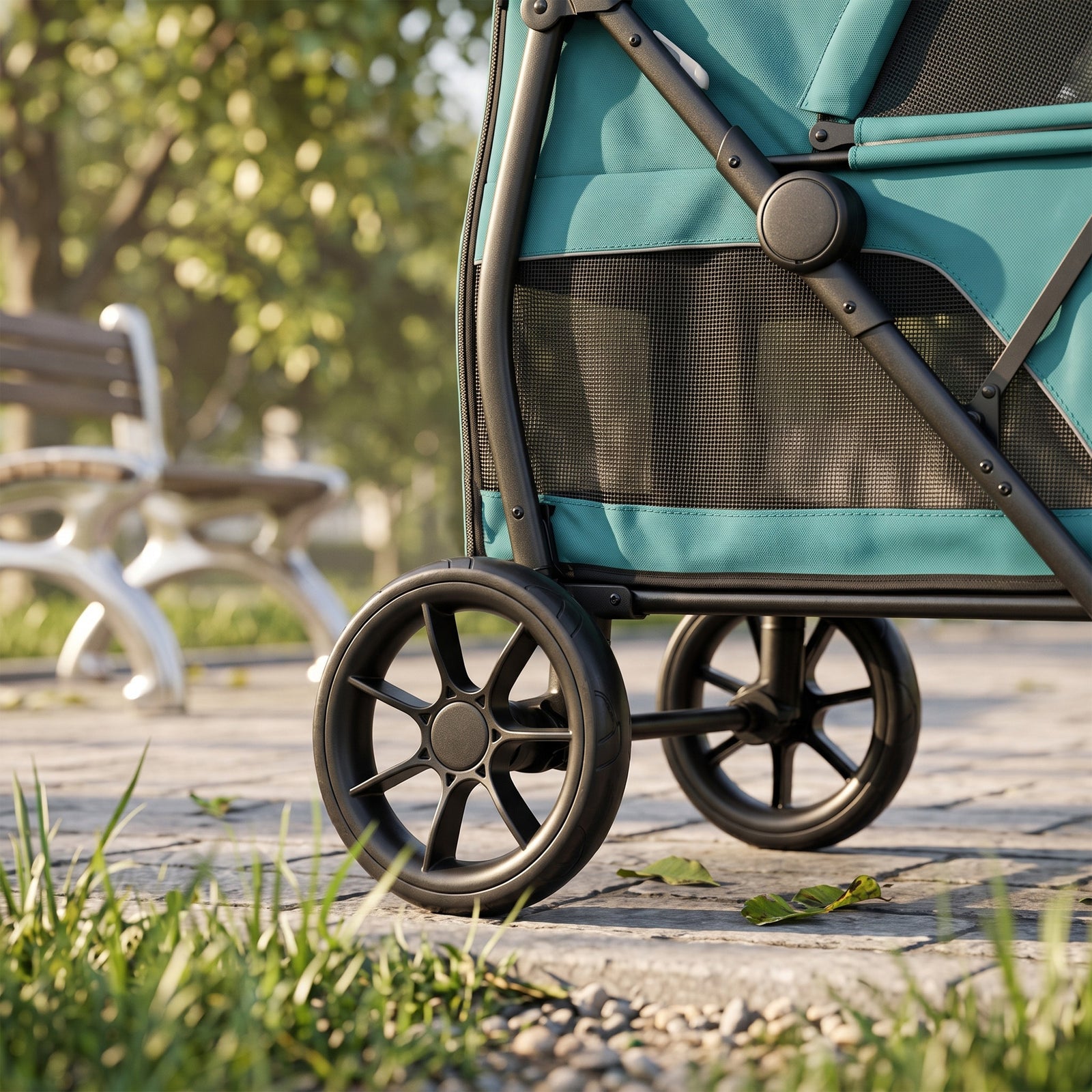 Dog Stroller, 3 Wheels Pet Stroller With Easy One-click Quick Fold | Dark Green