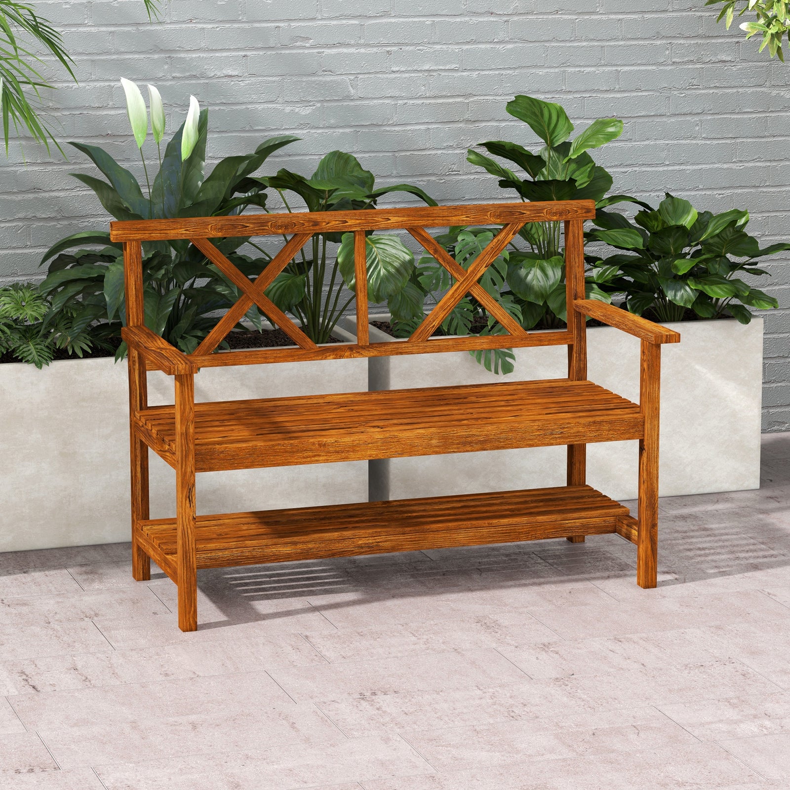 Wooden Garden Bench W/ Armrests