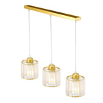 Modern 3-light Crystal Pendant Light Adjustable Linear Ceiling Fixture With Round Glass Shades | Gold