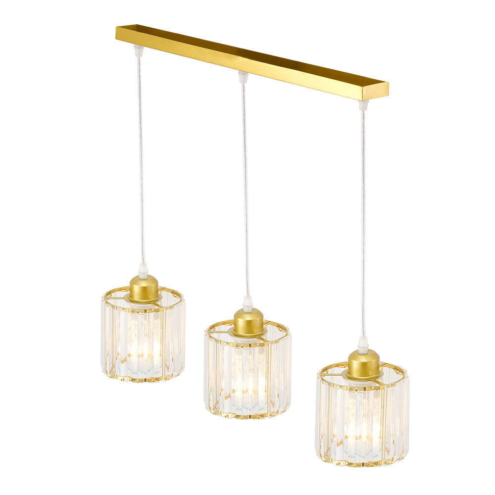 Modern 3-light Crystal Pendant Light Adjustable Linear Ceiling Fixture With Round Glass Shades | Gold