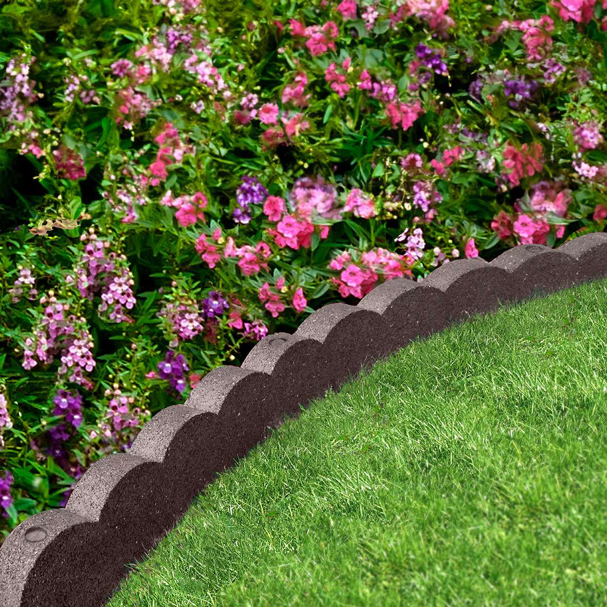 Recycled Rubber Scallop Garden Edging Border 1.2m | Set of 12 | Brown
