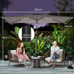 3 X 2 M Garden Parasol Umbrella With Light, Outdoor Patio Umbrella | Dark Grey